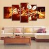 Fire Flowers - Abstract 5 Panel Canvas Art Wall Decor