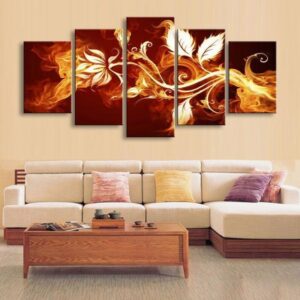 Fire Flowers - Abstract 5 Panel Canvas Art Wall Decor
