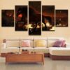 Fire Horses Running Fantasy Painting - Animal 5 Panel Canvas Art Wall Decor