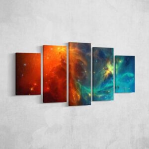 Fire & Ice Nebula - Space 5 Panel Canvas Art Wall Decor