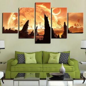 Fire Planets - Space 5 Panel Canvas Art Wall Decor