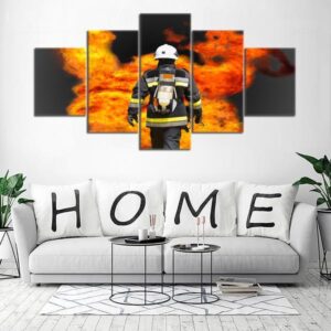 Fire Rescue Wall Art Firefighter Fireman Flames - Career 5 Panel Canvas Art Wall Decor