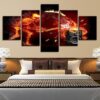 Fire Skull Guitar Musical Instruments - Abstract 5 Panel Canvas Art Wall Decor