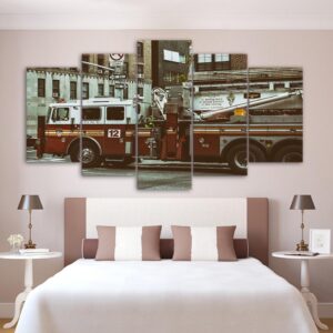 Fire Truck City Guardian - Automative 5 Panel Canvas Art Wall Decor