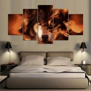 Fire Wolf 02 - Animal 5 Panel Canvas Art Wall Decor