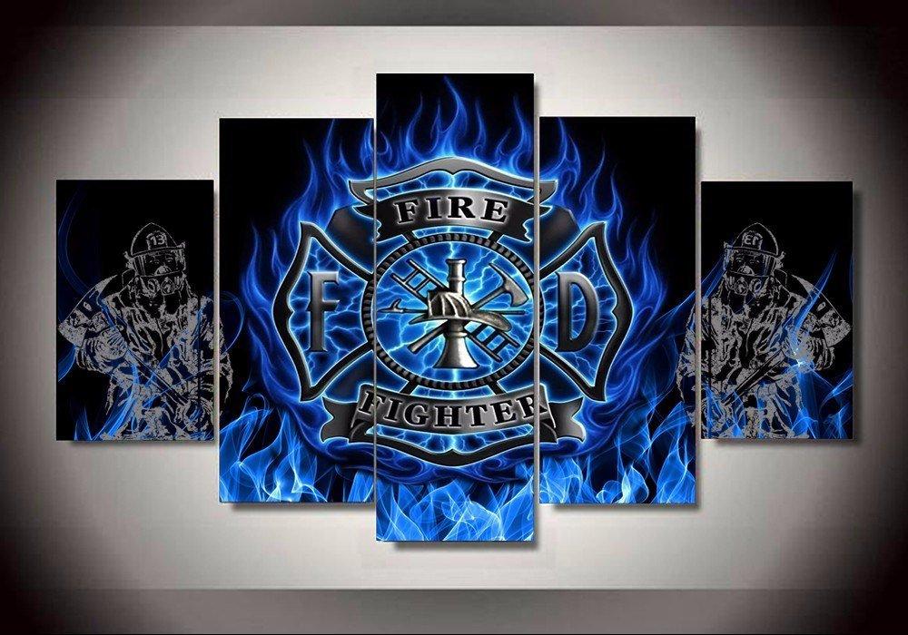 Firefighter Emblem Symbol Hero - Abstract 5 Panel Canvas Art Wall Decor Firefighter Emblem Symbol Hero - Abstract 5 Panel Canvas Art Wall Decor