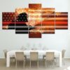Firefighter Fighting Flames Red Line Flag - Abstract 5 Panel Canvas Art Wall Decor