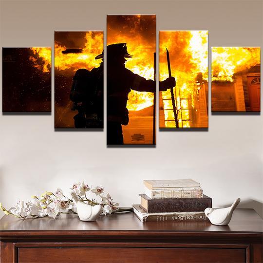 Firefighter Heads To Work - Career 5 Panel Canvas Art Wall Decor Firefighter Heads To Work - Career 5 Panel Canvas Art Wall Decor