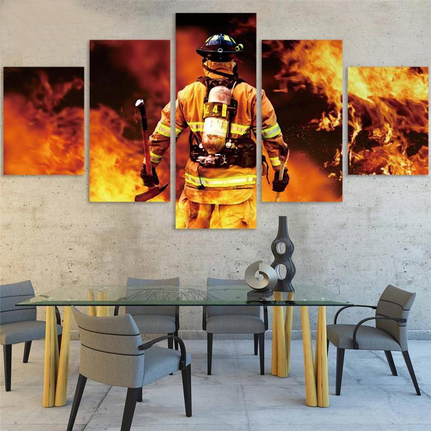 Firefighter Hero - Career 5 Panel Canvas Art Wall Decor Firefighter Hero - Career 5 Panel Canvas Art Wall Decor
