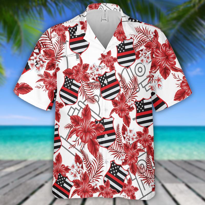 Firefighter Hibiscus Flower Hawaiian Shirt Firefighter Hibiscus Flower Hawaiian Shirt
