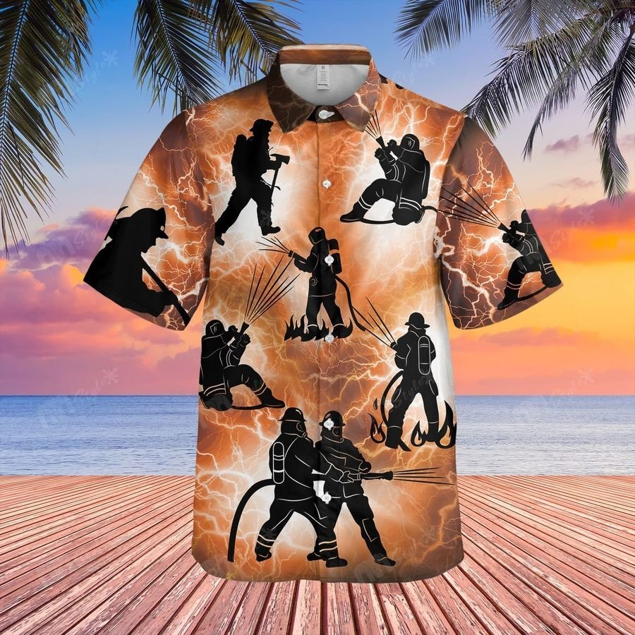 Firefighter Red Lightning Pattern Hawaii Shirt Firefighter Red Lightning Pattern Hawaii Shirt