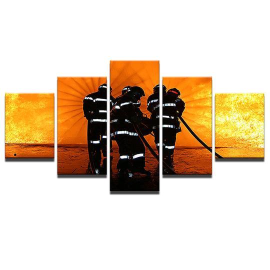 Firefighters Pushing Back - Career 5 Panel Canvas Art Wall Decor Firefighters Pushing Back - Career 5 Panel Canvas Art Wall Decor