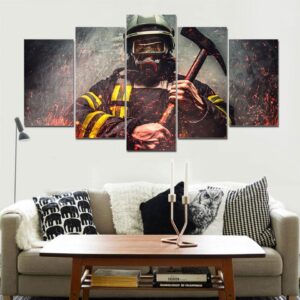 Firefighting Fireman - Career 5 Panel Canvas Art Wall Decor