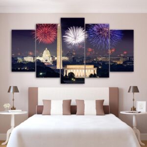 Fireworks White House Night - Nature 5 Panel Canvas Art Wall Decor