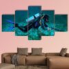 Fisherman With Speargun - Fishing 5 Panel Canvas Art Wall Decor