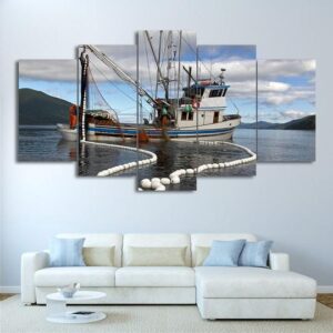 Fishing Boat 1 - Fishing 5 Panel Canvas Art Wall Decor