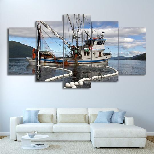 Fishing Boat 1 - Fishing 5 Panel Canvas Art Wall Decor Fishing Boat 1 - Fishing 5 Panel Canvas Art Wall Decor