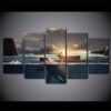 Fishing Boat At Sunset - Fishing 5 Panel Canvas Art Wall Decor