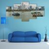 Fishing Boats In A Port With Skyline Of Panama Cit - Fishing 5 Panel Canvas Art Wall Decor