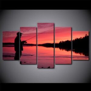 Fishing In The Lake At Sunset - Fishing Canvas Wall Art