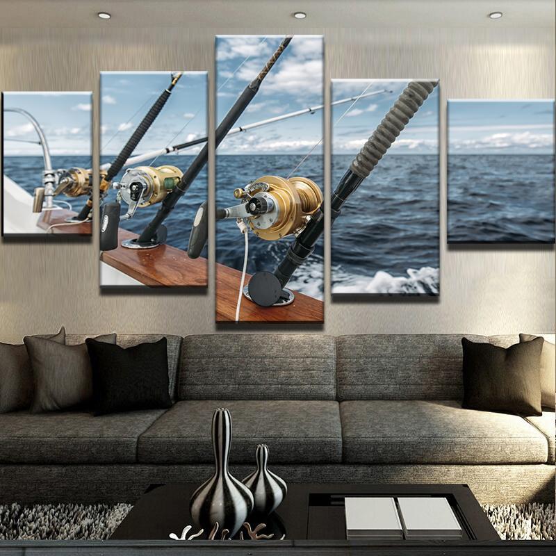 Fishing In The Sea 1 - Nature 5 Panel Canvas Art Wall Decor Fishing In The Sea 1 - Nature 5 Panel Canvas Art Wall Decor