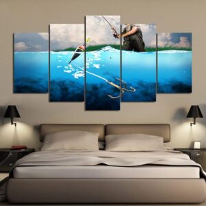 Fishing Man by Sea - Fishing 5 Panel Canvas Art Wall Decor