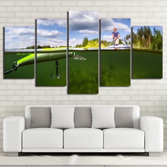 Fishing On The Lake - Fishing 5 Panel Canvas Art Wall Decor Fishing On The Lake - Fishing 5 Panel Canvas Art Wall Decor