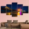 Fishing Pier And The Gulf Of Mexico At Night - Nature 5 Panel Canvas Art Wall Decor