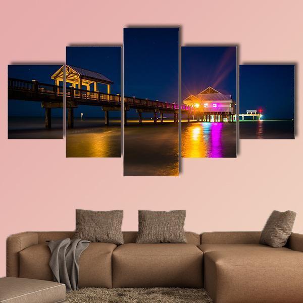 Fishing Pier And The Gulf Of Mexico At Night - Nature 5 Panel Canvas Art Wall Decor Fishing Pier And The Gulf Of Mexico At Night - Nature 5 Panel Canvas Art Wall Decor