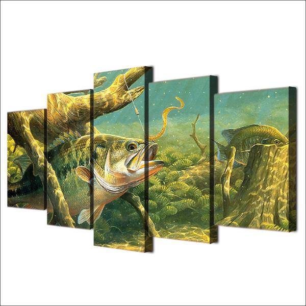 Fishing Print Fish Hook Ocean Gulf - Fishing 5 Panel Canvas Art Wall Decor Fishing Print Fish Hook Ocean Gulf - Fishing 5 Panel Canvas Art Wall Decor