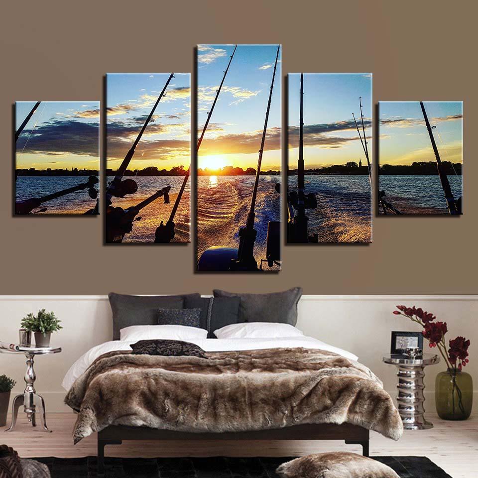 Fishing Rod 12 - Fishing 5 Panel Canvas Art Wall Decor Fishing Rod 12 - Fishing 5 Panel Canvas Art Wall Decor