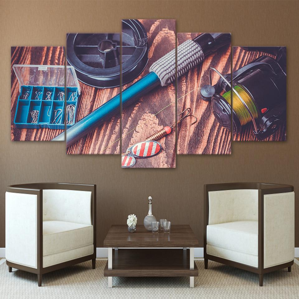 Fishing Rod Tools 1 - Fishing 5 Panel Canvas Art Wall Decor Fishing Rod Tools 1 - Fishing 5 Panel Canvas Art Wall Decor