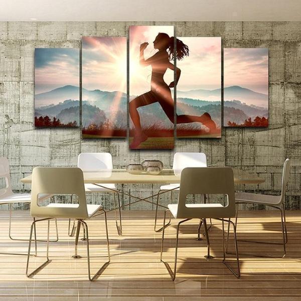Fitness Run Sunshine - Sport 5 Panel Canvas Art Wall Decor Fitness Run Sunshine - Sport 5 Panel Canvas Art Wall Decor