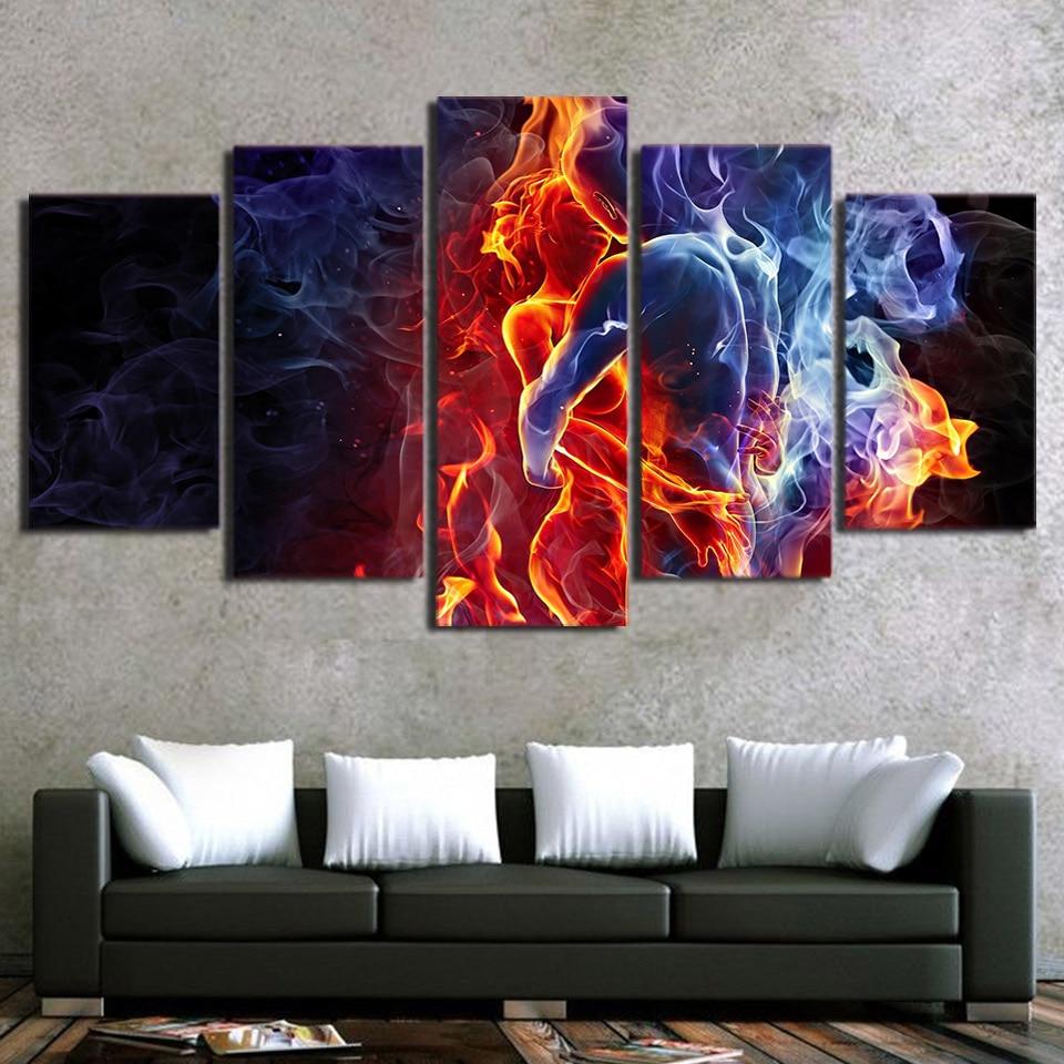 Flame Figures 1 - Abstract 5 Panel Canvas Art Wall Decor Flame Figures 1 - Abstract 5 Panel Canvas Art Wall Decor