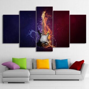 Flame Guitar 5 - Music 5 Panel Canvas Art Wall Decor