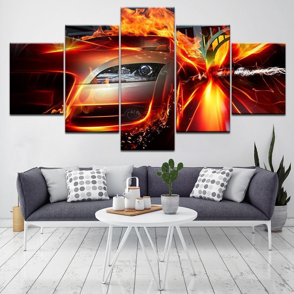 Flame Speed - Automative 5 Panel Canvas Art Wall Decor Flame Speed - Automative 5 Panel Canvas Art Wall Decor