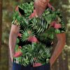 Flamingo Green Tropical Leaves Hawaiian Shirt Summer Button Up