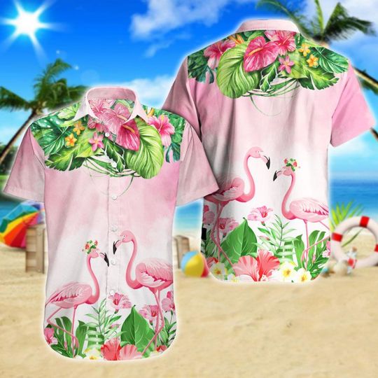 Flamingo Hawaiian Shirt Summer Button Up Flamingo Hawaiian Shirt Summer Button Up