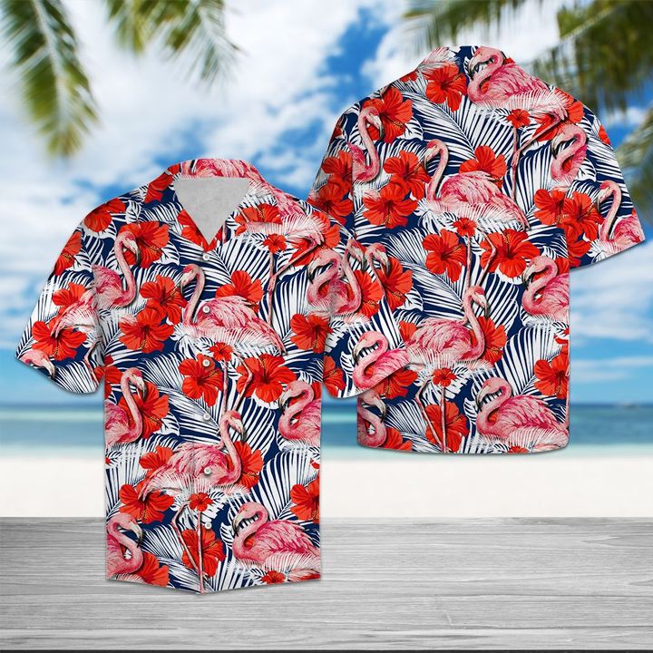 Flamingo Hibiscus Flower Hawaiian Shirt Summer Button Up Flamingo Hibiscus Flower Hawaiian Shirt Summer Button Up