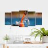 Flamingo In Water Design - Animal 5 Panel Canvas Art Wall Decor