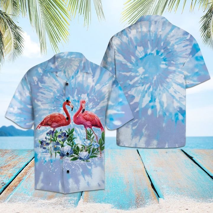 Flamingo Tie Dye Hawaiian Shirt Summer Button Up Flamingo Tie Dye Hawaiian Shirt Summer Button Up