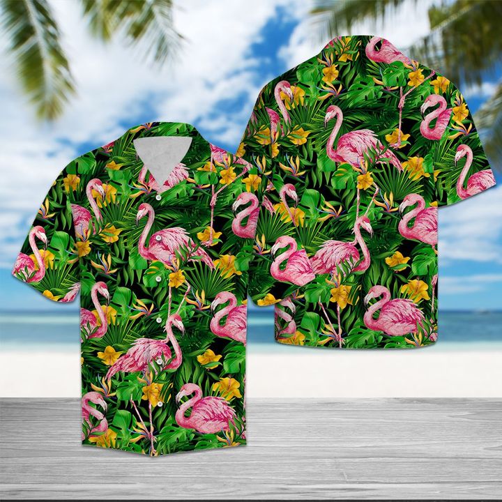 Flamingo Tropical Wild Flower Hawaiian Shirt Summer Button Up Flamingo Tropical Wild Flower Hawaiian Shirt Summer Button Up