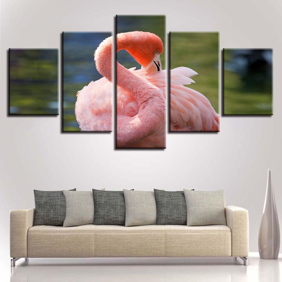 Flamingos 2 - Animal 5 Panel Canvas Art Wall Decor Flamingos 2 - Animal 5 Panel Canvas Art Wall Decor