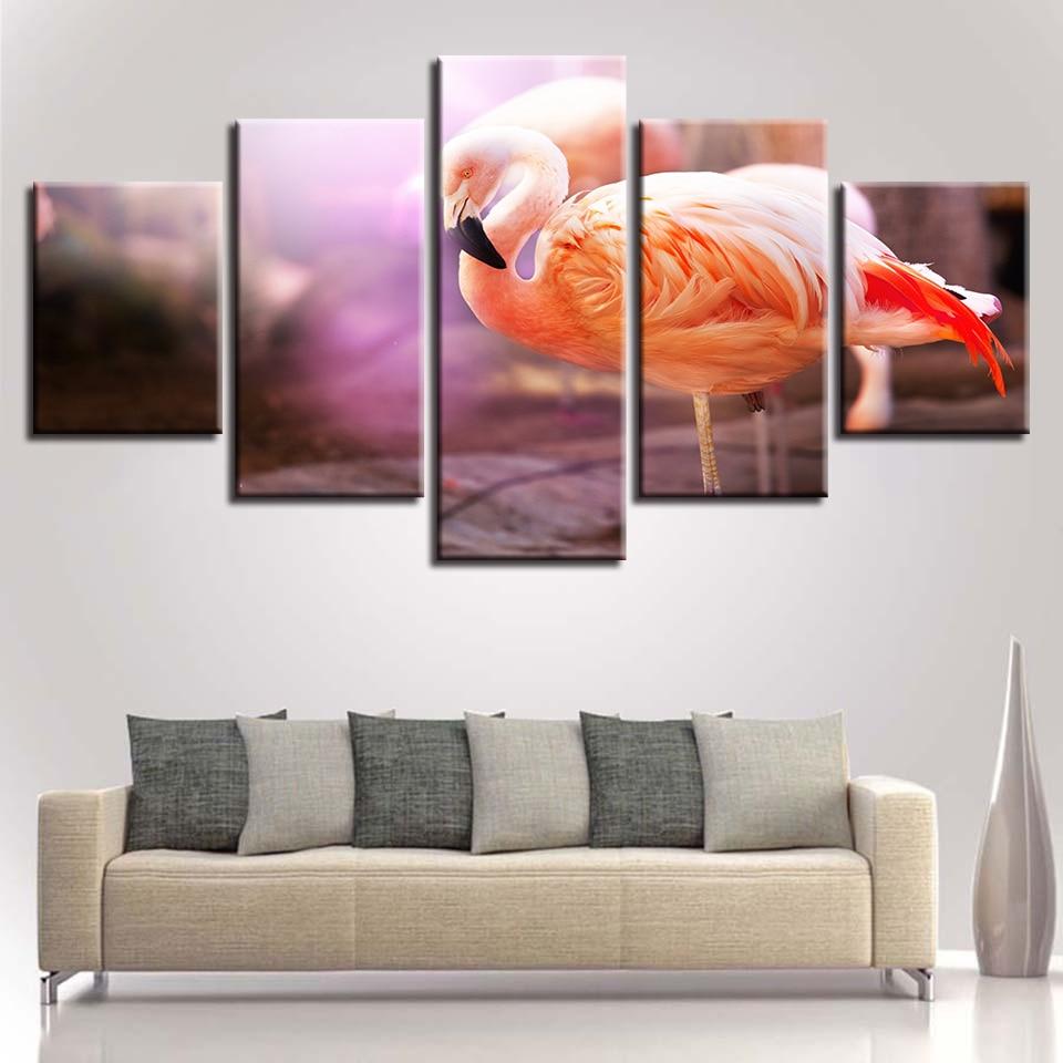 Flamingos 3 - Animal 5 Panel Canvas Art Wall Decor Flamingos 3 - Animal 5 Panel Canvas Art Wall Decor