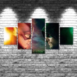 Flash Vs Arrow - Movie 5 Panel Canvas Art Wall Decor