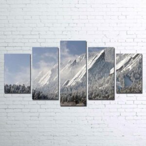 Flatirons Snow Mountain Mountains Nature - 5 Panel Canvas Art Wall Decor