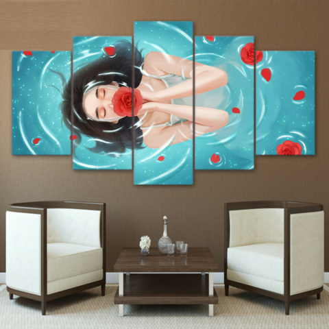 Floating Girl With Red Flower - Abstract 5 Panel Canvas Art Wall Decor Floating Girl With Red Flower - Abstract 5 Panel Canvas Art Wall Decor