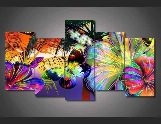 Floral Butterfly - Abstract Animal 5 Panel Canvas Art Wall Decor Floral Butterfly - Abstract Animal 5 Panel Canvas Art Wall Decor