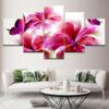Flower And Butterfly Watercolor - Nature 5 Panel Canvas Art Wall Decor