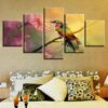 Flower And Parrot Standing On The Branch - Animal 5 Panel Canvas Art Wall Decor